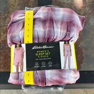 Eddie Bauer Women's Plaid Sleep Set - Pink and White 4-piece set